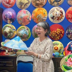 Hand painted Vietnamese conical hats from the workshop