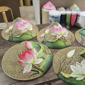 Hand painted lotus Vietnamese conical hat