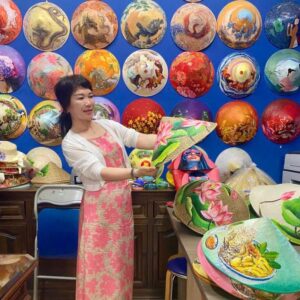 Hand painted Vietnamese conical hats from the workshop