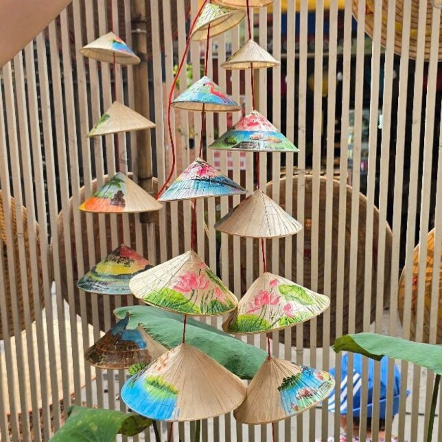 Hand-painted mini conical hat souvenirs made by guests in Vietnam
