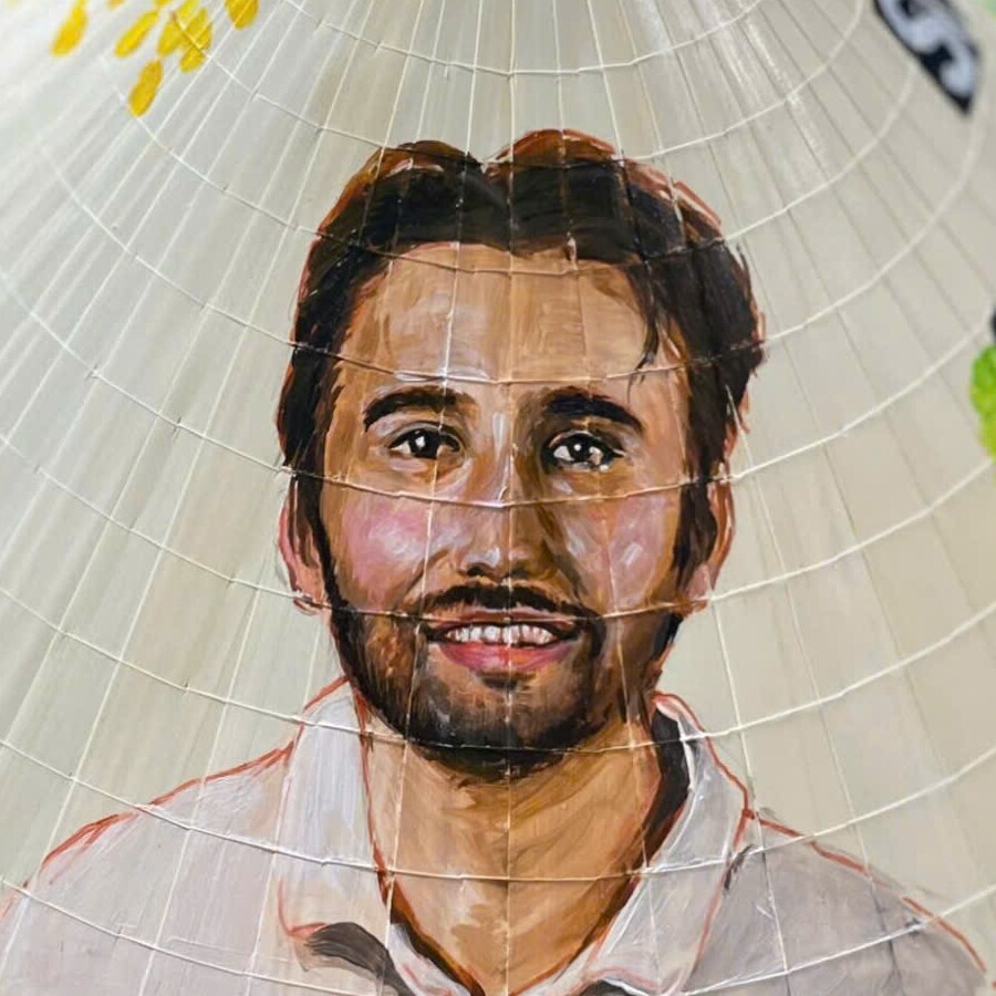 Custom portrait painted conical hat gift made by hand in Vietnam