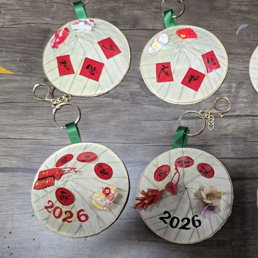 Mini Vietnamese conical hat keychains painted by hand