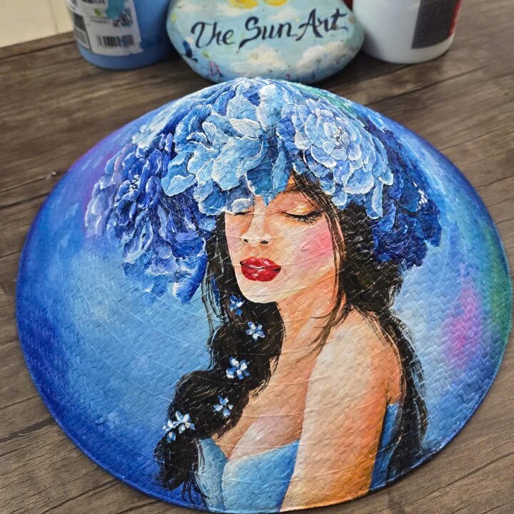 Custom portrait painted conical hat gift made by hand in Vietnam