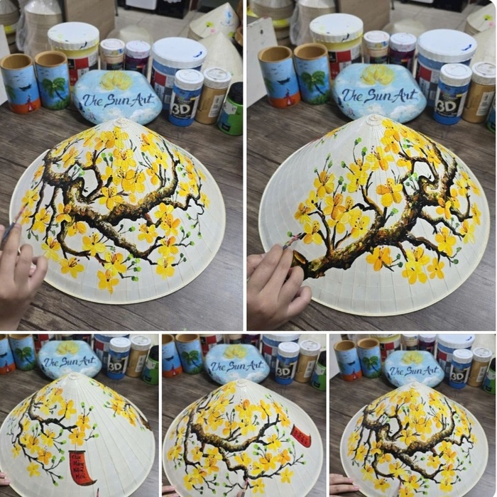 Premium Hue style conical hat with hand-painted Vietnamese artwork