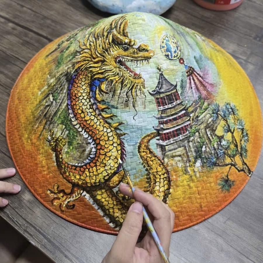 Hand-painted conical hat gift from Vietnam for foreign visitors