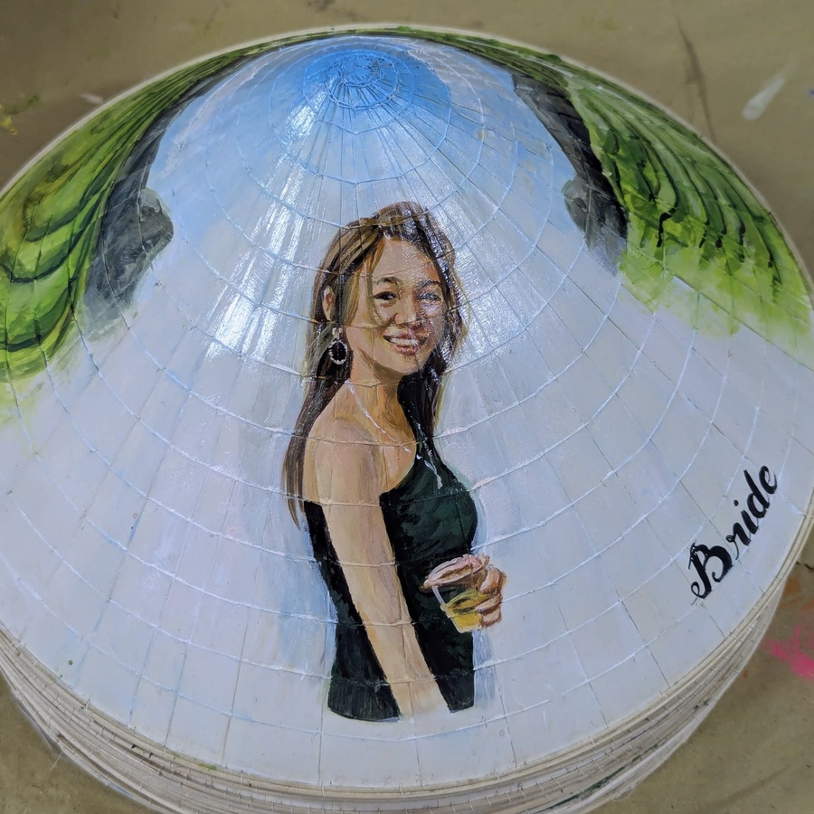Personalized hand-painted conical hat gift with name and message
