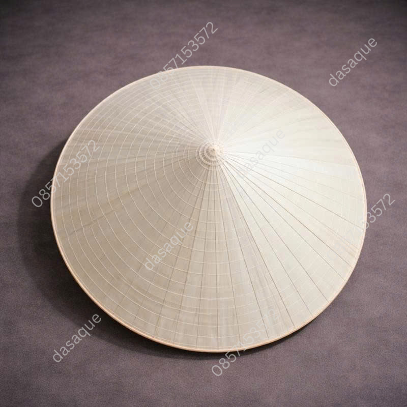 Top view of a plain 40cm conical hat (non la) showing its natural woven texture