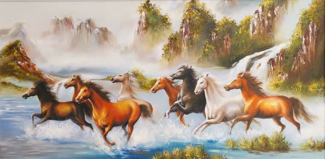 Gallery wall of custom oil paintings displayed at The Sun Art studio in Ho Chi Minh City