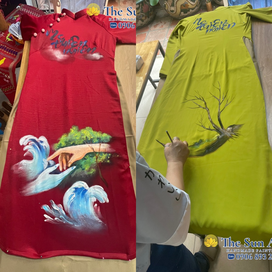 Traditional ao dai with hand-painted design