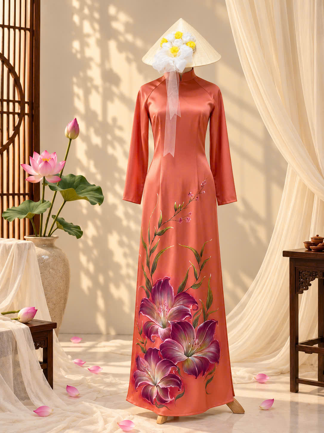 Hand-painted ao dai custom order – traditional Vietnamese dress made in Vietnam