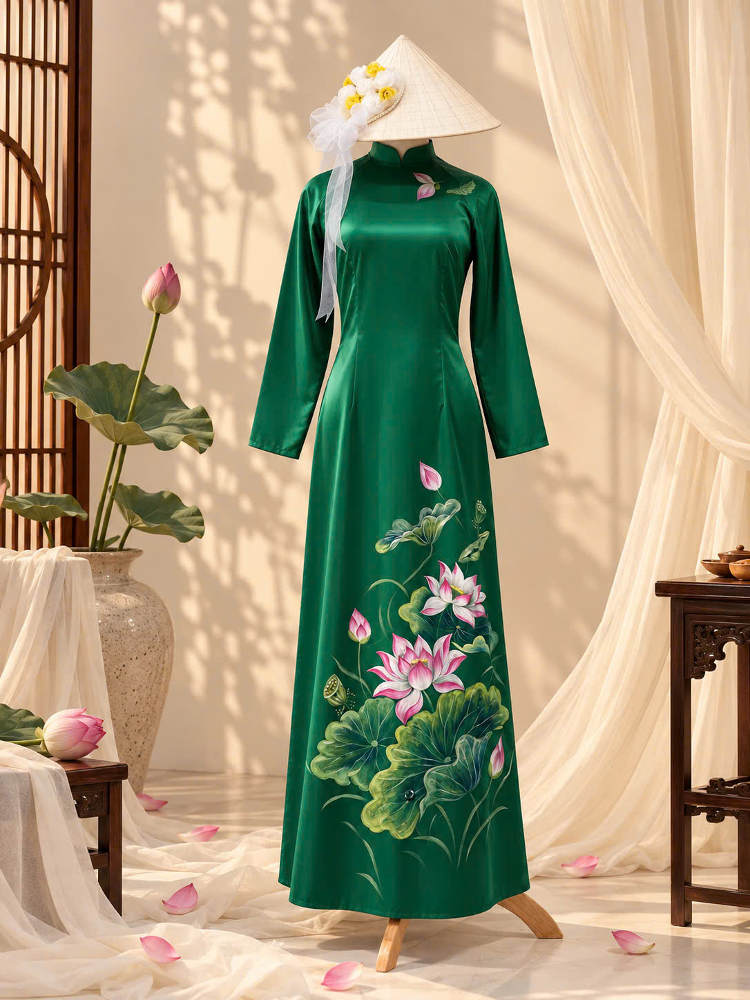 Hand-painted ao dai designed and tailored to order in Vietnam