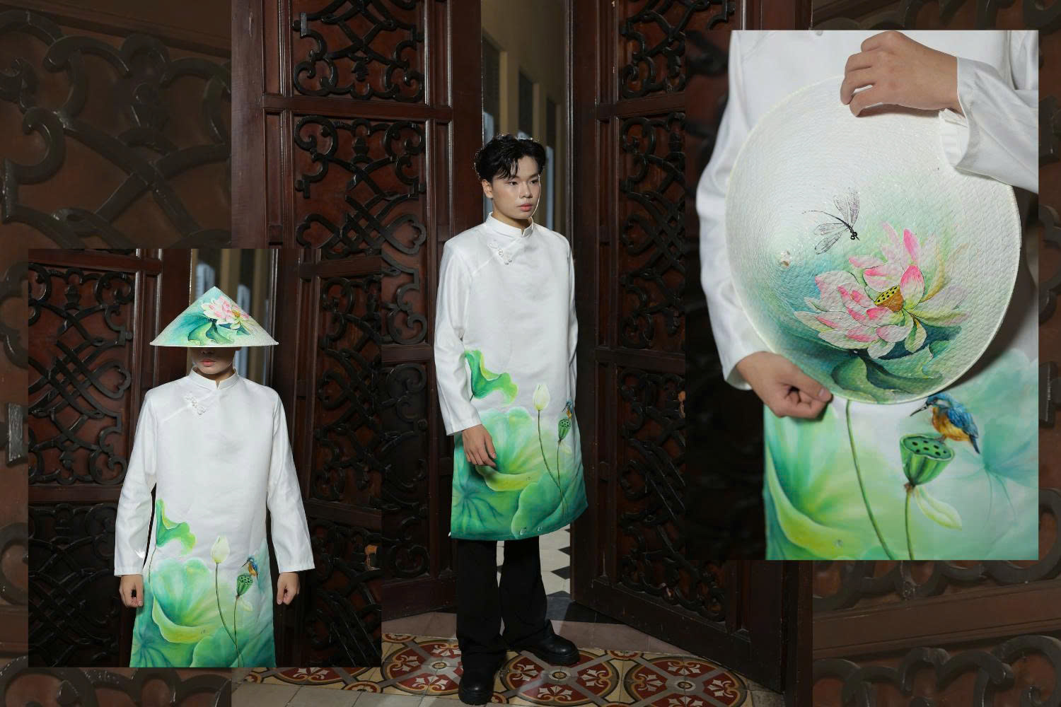 Hand-painted ao dai custom order, showcasing the handmade design process